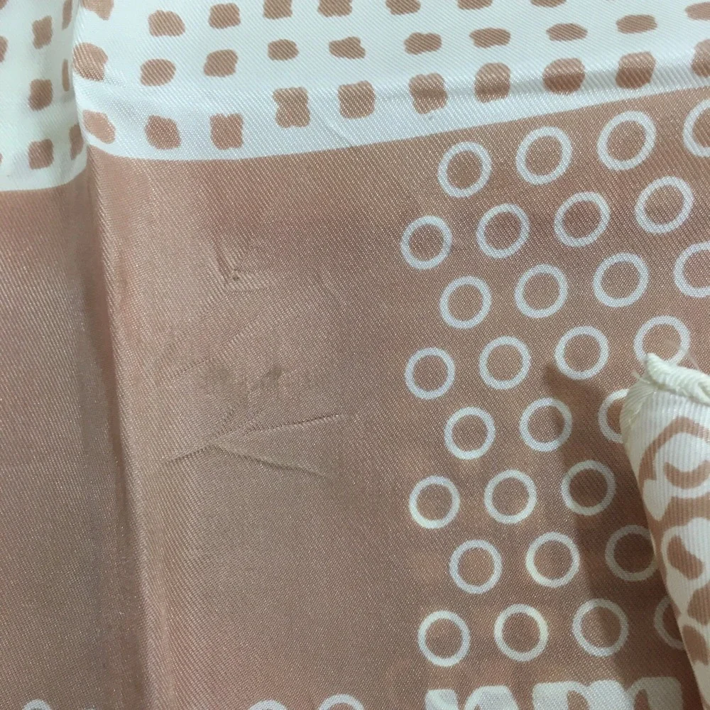 MCM Vintage Scarf Tan White Geometric Abstract 27 in Square Rolled Hem